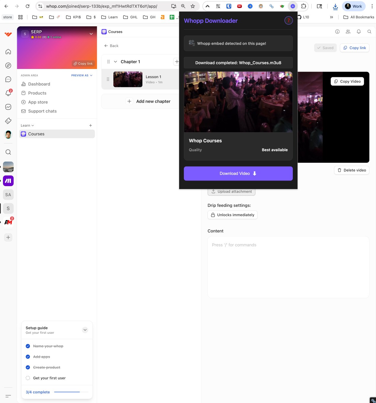 Whop Video Downloader detected content view