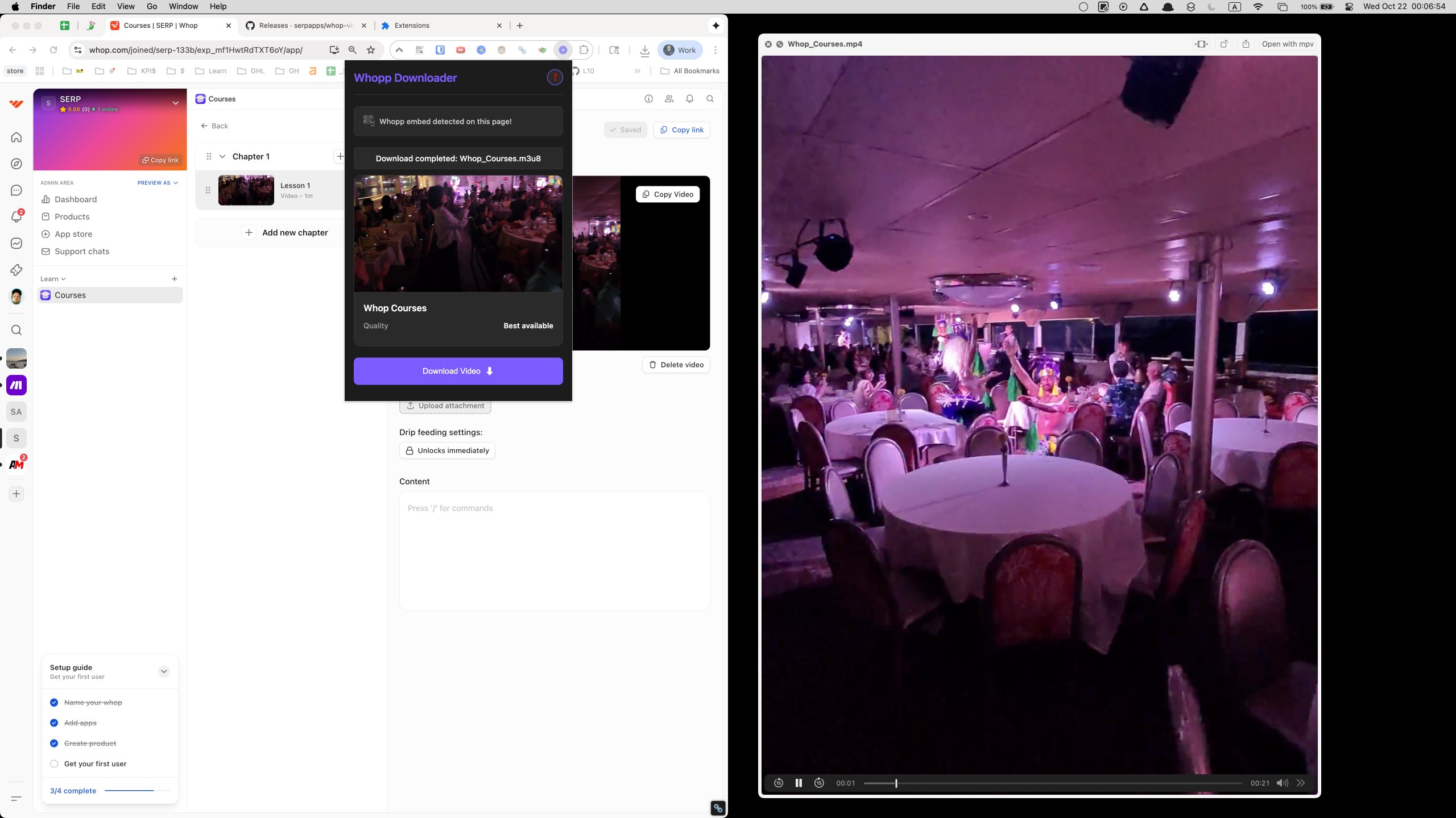 Whop Video Downloader browser extension screen